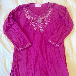 Fuschia Embroidered Tunic Kurta. 100% cotton, made in India. Worn once.
